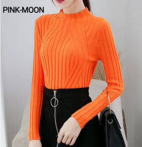 PM✿ Korean Style Half Turtleneck Long-sleeved Knitted Sweater Slim Tight Solid Color Top for Women