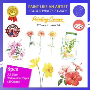 Tropical Blue Watercolour Exercise for Beginner Easy Flowers Series Painting Artline A5 Size 200gsm Watercolour Practice Paper Kertas Cat Air