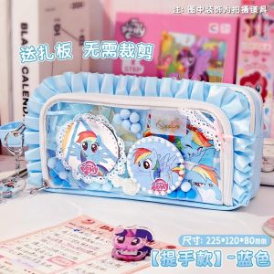 My Little Pony New Style Pencil Case Transparent Girls Grade One Stationery Pencil Bag with Barbecue Stick Board Anime Themed