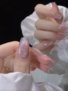 24 PCS Cangkir Jari Palsu Kuku Cat Eye Warna Merah - Dilepas & Bisa Digunakan Berulang Buatan Tangan Murni