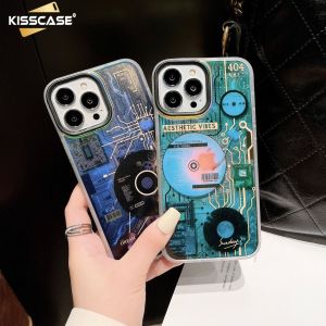 KISSCASE Fashion Laser Shell Retro CD Golden Glare Case For iPhone 14 Pro Max 14 Plus 13 12 11 XR XS Max X Luxury Magsafe Wireless Charging Silicone Case Shockproof Cover