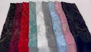 Vải Ren Groom Châu Phi 5 Thước Ren Pháp Thêu Cao Cấp Nigeria Đính Kim Tuyến Dùng May Váy Cưới