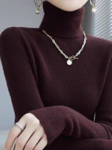 เสื้อสเวตเตอร์ถักผ้าขนสัตว์คอสูงผ้าขนสัตว์ฤดูหนาวสำหรับผู้หญิง เสื้อชั้นในแฟชั่นฤดูหนาว คอกลม แขนยาว ปกติ