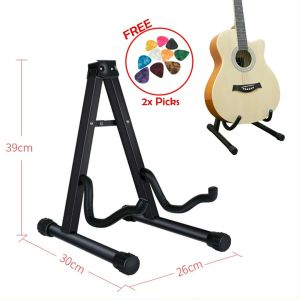 Foldable Guitar Stand Holder for Acoustic Electric Classical Bass & Ukulele + FREE 2 Guitar Pick | Gitar Akustik Elektrik 吉他配件 Aksesori Murah