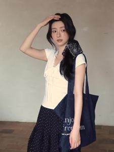 seemon | Áo Thun Tay Ngắn Mùa Hè Có Nơ Đẹp Màu Trắng