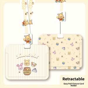Horizontal Winnie the Pooh ID Card Holder Lanyard Anti-Loss Bus Meal Card Protection Cover Access Control Company Campus ID Holder