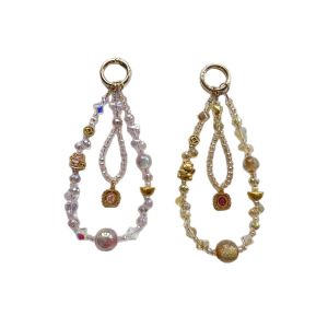 Zhaocai กุญแจรถสำหรับแมวลูกปัดทำด้วยมือสั้นลูกกวาดลูกปัดหัวใจกระเป๋าห่วงแขวนแขวนเชือกสายคล้องโทรศัพท์คริสตัลหลายชั้น