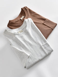 Designer Line High Weight Cotton Washed Mens Summer Casual Pure Color Pocket Short Sleeve T-shirt Trendy Breathable Standard Fit