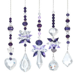 5 Pack Amethyst/Pink Crystal Hanging Wind Chime Ornaments Sun Catcher Pendant Rainbow Maker for Window Home Garden Lights Car