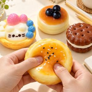 Bread Fidget Toy Pressure Relief Squeeze Toy for Adults Kids Soft Squishy Fingertip Toy Cookies Egg Tarts Slow Rebound Squeezable Toys