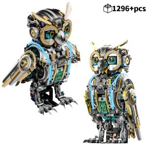 Technical Mechanical Bionic Owl Building Blocks 1296pcs Movable Model With Light Creative Desktop Decor Holiday Gift For Boys