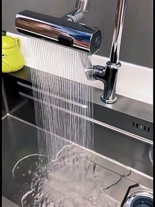 PHITO 1080° Rotating Faucet Extender Waterfall Kitchen Sink Faucet Splash Proof Robotic Arm Faucet Adapter for Face Washing Hair Washing