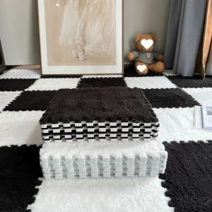 4/12pcs Plush Puzzle Foam Floor Mat Soft Fluffy Interlocking Square Foam Tiles Area Rugs Carpet for Parlor Bedroom Decoration