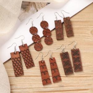 Handmade Wooden Ethnic Style Womens Earrings New Chinese Design Simple Forest System Ear Jewelry Vintage Artistic Folk Wind