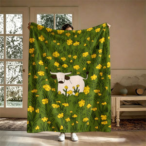 BILIBILI | Longhorn Cow Yellow Flowers Flannel Blanket Perfect for Sofa Office Bed Travel Sleep Read Relax Camping Four Season Use