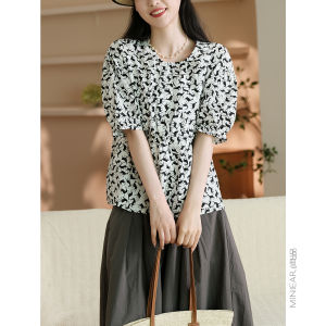 XIAOER | Moonlight and Roses Sweet Floral Womens Top with 20 Tencel
