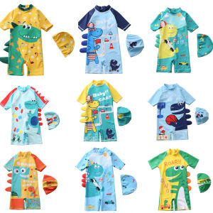 Kids Swimsuit Boys Cotton One-Piece Swimsuit South Korea Dinosaur Hooded Swimsuit Long Sleeve Beachwear Sun Protection Hot Spring Bathing Suit
