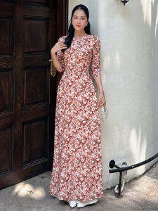 Áo dài cổ tròn tay lỡ cúc họa mi dành cho nữ - AD34 - Khánh Linh Style