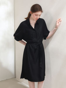 Miccbeirn | Silk Blend Casual Shirt Dress Simple A-Line Skirt High Waist Commute Friendly Summer Womens Clothing Short Sleeve Polo Collar