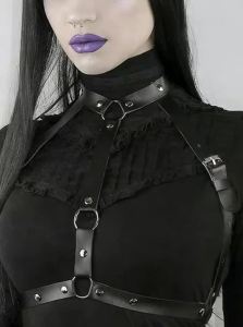 Punk Rock Leather Chest Decor Strap Adjustable Suspender Layering Belt Gothic Street Style Fashion Accessory For Women Outfit