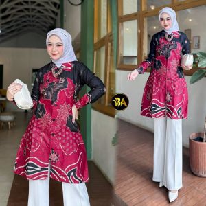 Terbaru Atasan Wanita Tunik Batik Modern Busui Kancing Depan Katun M L XL XXL