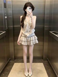 NIUVIES | Đầm nữ không tay kiểu Halter chấm bi Pháp
