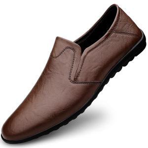 New 2025 Mens Casual Leather Shoes Korean Trend One-Step Bean Bean Shoes Anti-Slip Wear-Resistant Driving Shoes Male Fashion Single Shoes