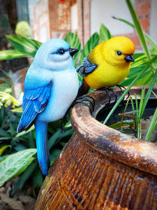 Creative Simulation Bird Model Garden Home Decoration Landscape Ornament Fake Parrot Flower Pot Hanging Decoration Resin Craft