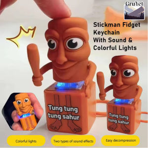 New Tralalero Tralala Tungtungtung Wooden Stick Man Button Keychain with Luminous Pendant - Anime Peripheral Decor Gift Toys