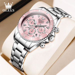 OLEVS Jam Tangan Wanita Elegan Mewah 2025 Original Tahan Air Tali Stainless Steel Kronograf Bercahaya Kalender Tonton Kotak COD