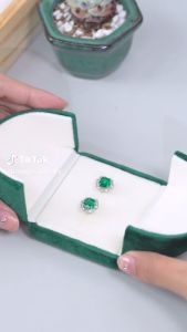 Khuyên Tai Bạc Đính Đá Ngọc Lục Bảo Cao Cấp Bông Tai Nữ Trang Bạc Phủ Bạch Kim Cao Cấp - B2782 - Bảo Ngọc Jewelry