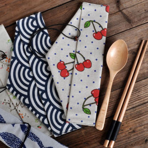 GUAN 1PC  Japanese Style Reusable Cutlery Storage Bag Cotton Linen Bag Drawstring Pouch Tableware Chopsticks Spoons Organizer Travel Environmental