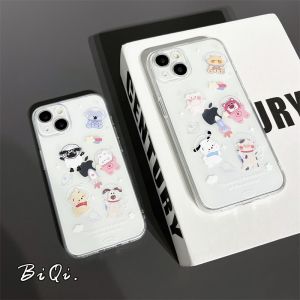 Biqi Cartoon Astronaut Fun Couple Phone Case Silicone Soft Shell Suitable for 14 13ProMax 12Mini Full Cover 15 Anti-Fall 8Plus Transparent