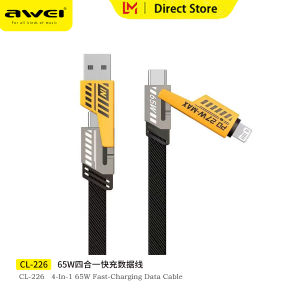 Awei สาย CL-226ความยาว1เมตรUSB PD 65W สายเคเบิลข้อมูลสายชาร์จกับมือถือ Type C สายชาร์จรองรับวงจรเซนเซอร์ USB2.0 480Mbps เป็น Type-C สายชาร์จเร็วปลั๊กหลายรู