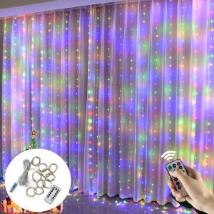 OSIDEN | 300LED Warm White Curtain Lights USB Powered Fairy Curtain Light String Remote Control 8-Mode Garlands Wedding Party Decoration
