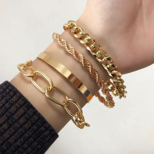 [SG Stock] Rozza 4 Set Korean style Bracelets Geometric Gold For Woman Casual Party