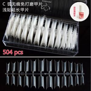 504 PCs Export Ultra-Thin No-Grinding Traceless C Radian Shallow Paste Extension Matte Fake Nail Tip Nail Beauty Products T-Shape