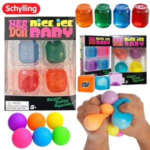 Needoh Mini 4 Pack Series Nice Cube Sensory Toys Stress Pinching Relieving Puzzle Solving Collectible Blind Box Gift