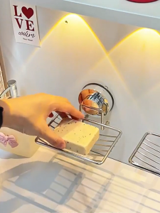 Wall Mounted Vacuum Suction Cup Soap Dish Stainless Steel Self Draining Bathroom Sponge Holder