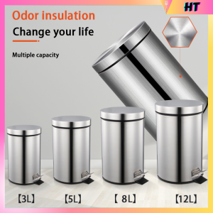 Stainless Steel Trash Can High Quality 3L with Foot Pedal Open and Removable Inner Bucket for Office Kitchen Toilet Bathroom Round