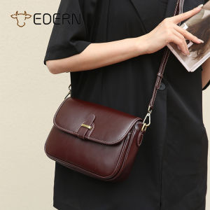 EDERN 2025 New Womens Genuine Leather Shoulder Bag Retro Fashion Crossbody Bag Cowhide Flap Bag Ladies Sling Bag Mobile Phone Bag