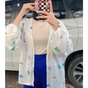 Kiyowo Outer Cardigan Motif Rainbow Rayon Viral Terbaru Kekinian