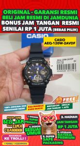 CASIO ORIGINAL - CASIO AEQ-120W-2A - MEN RO - Resin - Hitam - Jam dunia JD18ST