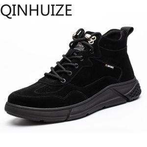 QINHUIZE New work safety shoes anti-smashing anti-piercing steel toe cap protective shoes high-top winter plus velvet lightweight non-slip safety boots