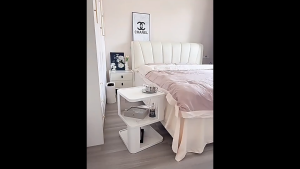 Nordic Style Side Table Waterproof PVC Nightstand Sturdy Frame Storage Shelf for Small Room