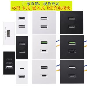 Invisible Embedded USB TypeC Socket 20W Fast Charge Double USB Card Module 45*22.5 Internal Wall Mount Socket China PC Material