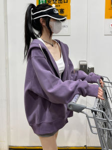 Lightweight Early Autumn Casual Open Cardigan Womens Hoodie Top Loose Fit Street Style Long Sleeve Polyester Cotton Blend