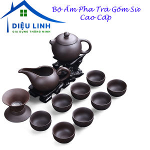 Bộ Ấm Pha Trà Gốm Sứ Bộ Ấm Chén Uống Trà Tử Sa 6 Chén 10 Món Bộ Ấm Chén Trà Đạo Bằng Gốm Tráng Men Kèm Túi Đựng Xách Tay Dùng Làm Quà Tặng Tramanhshop