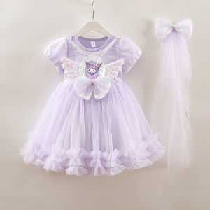 Cute Princess Skirt for Little Girls Summer New Style Cotton Lace Bubble Sleeve Short Dress High Waist Mesh Skirt Childrens Clothing