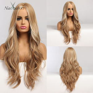 ALAN EATON | ALAN EATON Platinum Blonde with White Highlight Dark Roots Synthetic Hair Wigs for Women Long Wavy Cosplay Wig Heat Resistant
